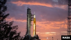 The Space Launch System (SLS) and Orion spacecraft are seen at NASA’s Kennedy Space Center on March 23, 2022. (Credit: NASA/Ben Smegelsky)