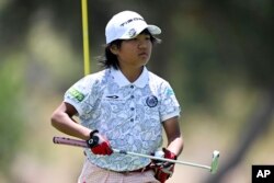 Miroku Suto of Japan plays during the final round at the Junior World Championships golf tournament held at Singing Hills Golf Resort on Thursday, July 14, 2022, in El Cajon, Calif. (AP Photo/Denis Poroy)