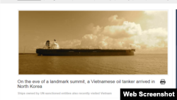 Trang tin NKNews viết về tàu dầu Việt Tín 01 chở dầu dến Triều Tiên bất chấp lệnh cấm vận của LHQ