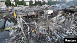 Торговый центр в городе Кременчуг, разрушенный ВС РФ