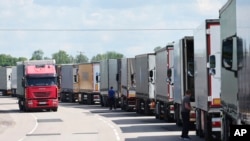 Очередь грузовиков в районе российско-литовской границы.