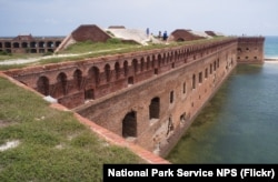 The moat and wall at Fort Jefferson. NPS photo taken by John Dengler