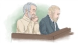 تصویر نقاشی شده از حمید نوری (چپ) در دادگاه.
