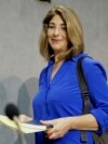 FILE - Naomi Klein arrives for a news conference at the Vatican on July 1, 2015. Klein's "Doppleganger" is among the finalists for a new book prize that aims to help fix the gender imbalance in nonfiction publishing.