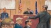 Croquis montrant l'ex président américain Donald Trump et son avocat Todd Blanche devant le juge Juan Merchan lors du procès pénal de Trump pour des accusations de falsification des dossiers commerciaux à New York, États-Unis, le 22 avril 2024, dans (REUTERS/Jane Rosenberg)