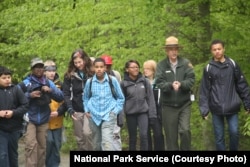NPS Director Jonathan Jarvis during a wilderness walk with students at Prince William Forest Park, Virginia