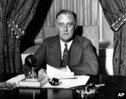 This photo was taken moments before U.S. President Franklin D. Roosevelt began his historic fireside chat to the American people on March 12, 1933. (AP Photo)