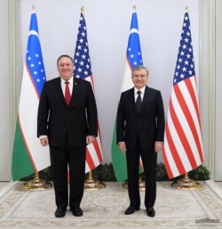 Secretary of State Mike Pompeo meeting with Uzbek President Shavkat Mirziyoyev, Tashkent, February 3, 2020