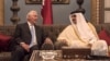 U.S. Secretary of State Rex Tillerson meets with the Emir of Qatar, Sheikh Tamim Bin Hamad Al Thani at the Sea Palace, in Doha, Qatar, Tuesday, July 11, 2017. 