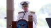 새뮤얼 파파로 신임 미국 인도태평양사령관이 이날 하와이 호놀룰루에 있는 인도태평양사령부에서 거행된 취임식에서 취임사를 하고 있다.