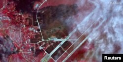 An infrared overview of Saki Airbase showing the extent of fire after attack, in Novofedorivka, Crimea August 10, 2022 . (Maxar Technologies/Handout via REUTERS)