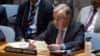 联合国秘书长安东尼奥·古特雷斯（Antonio Guterres）2024年4月14日在安理会就伊朗周末袭击以色列一事举行的会议上发表讲话。（美联社）