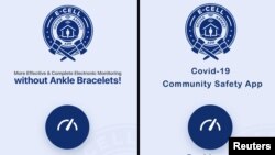This undated combination image shows the interface of E-Cell Inc.'s House Arrest App and a mockup that E-Cell recently prepared to market the coronavirus disease (COVID-19) quarantine enforcement version of the same app. E-Cell/Handout via REUTERS