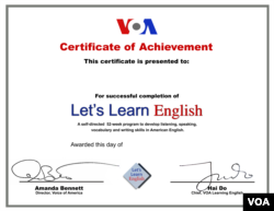 Let's Learn English Certificate of Achievement