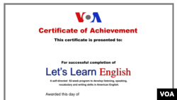 Let's Learn English Certificate of Completion