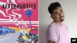 This combination photo shows the cover of "Afterparties," left, and a portrait of author Anthony Veasna So. (Chris Sackes, right, and Ecco via AP)