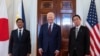 4月11日，在白宫的三边峰会前，美国总统拜登、日本首相岸田文雄和菲律宾总统小马科斯对媒体发表讲话。