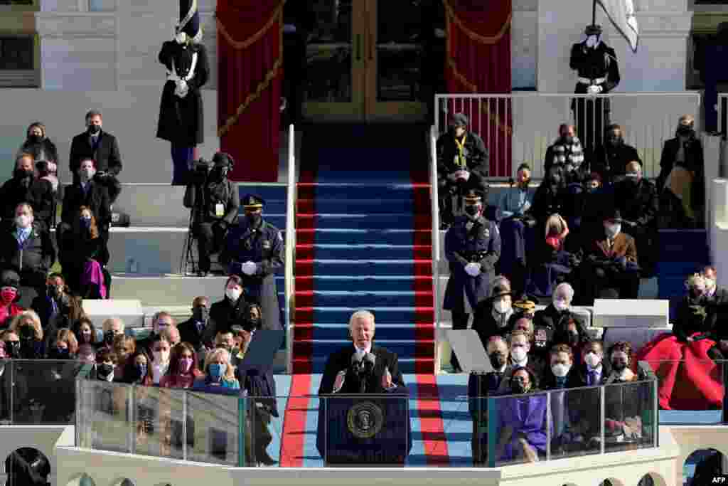 U.S. President Joe Biden delivers his inauguration speech after being sworn in as the 46th U.S. President, at the U.S. Capitol in Washington, Jan. 20, 2021.