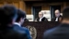 Presiding Judge Nawaf Salam, center, attends the International Court of Justice's ruling on Nicaragua's request for emergency measures to stop Germany from sending military supplies to Israel, in The Hague, Netherlands, on April 30, 2024.