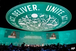 Wakil Presiden AS Kamala Harris berbicara pada KTT Iklim PBB COP28, Sabtu 2 Desember 2023, di Dubai, Uni Emirat Arab. (Foto AP/Kamran Jebreili)