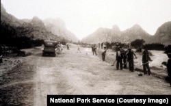 Workers in the 1930s build roads near Big Bend National Park