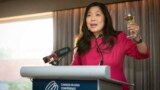 Bộ trưởng thương mại-kinh tế của Canada, bà Mary Ng, trong một chuyến thăm Singapore (ảnh tư liệu, 2023; Pandora Wong/AP Images for Asia Pacific Foundation of Canada).