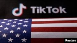 资料照片：美国国旗和TikTok的标志。