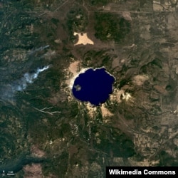 An aerial view of Crater Lake National Park from NASA