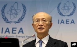FILE - Director General of the International Atomic Energy Agency, IAEA, Yukiya Amano of Japan, addresses the media during a news conference in Vienna, Austria, Nov. 22, 2018.