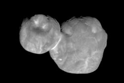 FILE - This Tuesday, Jan. 1, 2019 image made available by NASA shows the Kuiper belt object originally called "Ultima Thule," about one billion miles beyond Pluto. Photo taken by the New Horizons spacecraft.