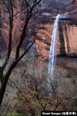 A waterfall at Emerald Pools in Zion National Park