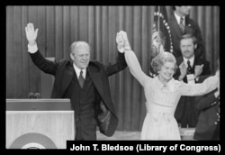 President Gerald Ford and First Lady Betty Ford celebrate winning the Republican nomination in 1976.