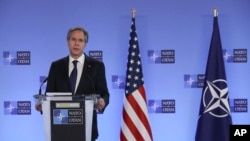 Госсекретарь США Энтони Блинкен на пресс-конференции в Брюсселе