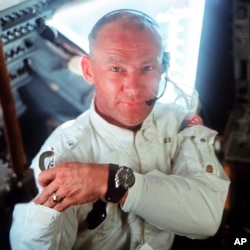 In this photo, astronaut Edwin "Buzz" Aldrin is in the Apollo 11 Lunar Module. Omega issued a limited edition Speedmaster watch, to honor the one that Aldrin wore to the moon 50 years ago. (File Photo)