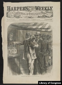 "The first vote." drawn by A.R. Waud. Activists in the women’s rights movement noted that the 15th Amendment marked the first time the Constitution clearly gave a right to men and not to women.
