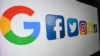 (FILES) In this file photo taken on October 21, 2020 shows the logo of the multinational American Internet technology and services company, from left : Google, the American online social media and social networking service, Facebook, Twitter,…