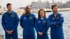 Canadian Space Agency astronaut Jeremy Hansen and NASA astronauts Victor Glover, Christina Koch and Reid Wiseman attend a press conference about the Orion crew module test capsule outside the USS San Diego at Naval Base San Diego in San Diego, California, on Feb. 28, 2024.
