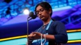 Harini Logan, 14, from San Antonio, Texas, participates in the final round on her way to winning the annual Scripps National Spelling Bee held at National Harbor in Oxon Hill, Maryland, U.S., June 2, 2022. (REUTERS/Jonathan Ernst)