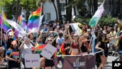 Učesnici godišnje gay parade u Miamii Beachu, 9. aprila 2017. (Foto: AP/Lynne Sladky)