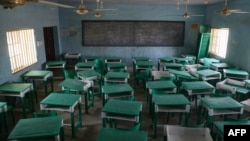 FILE - This photograph shows a deserted classroom at the Government Girls Secondary School in Jangebe, a village in Zamfara State, northwest of Nigeria on Feb. 27, 2021. 