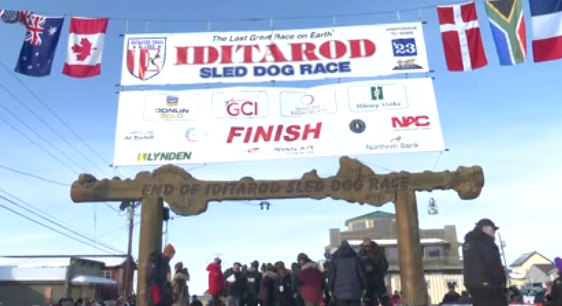 An image of the Burled Arch, which placed at the end of the finish chute in Nome for Iditarod...