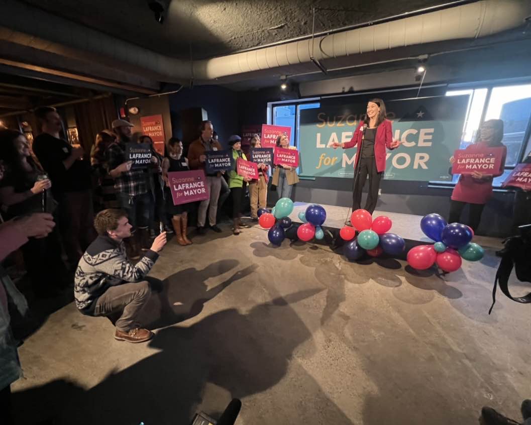 Mayoral candidate Suzanne LaFrance speaks to supporters during a watch party on Election...