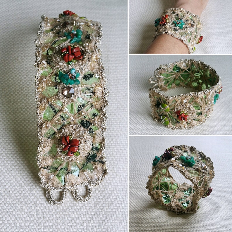 Bracelet Cuff Crocheted Vintage Romantic Cuff Wrist Hand image 1