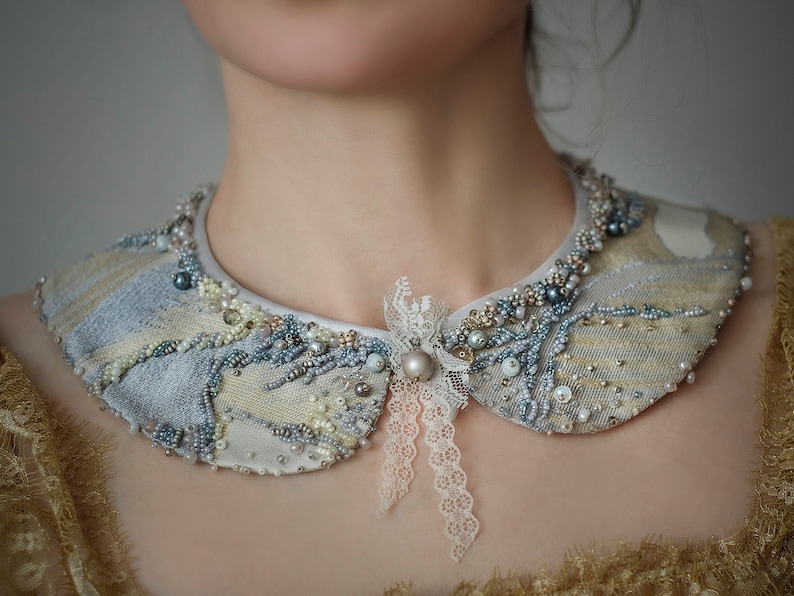 Detachable collar chic  Jacquard art  charm necklace vintage image 1