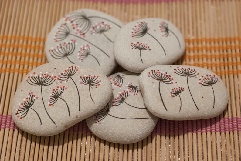 Painted Stones  Beige Pebbles with Nature Designs floral image 0