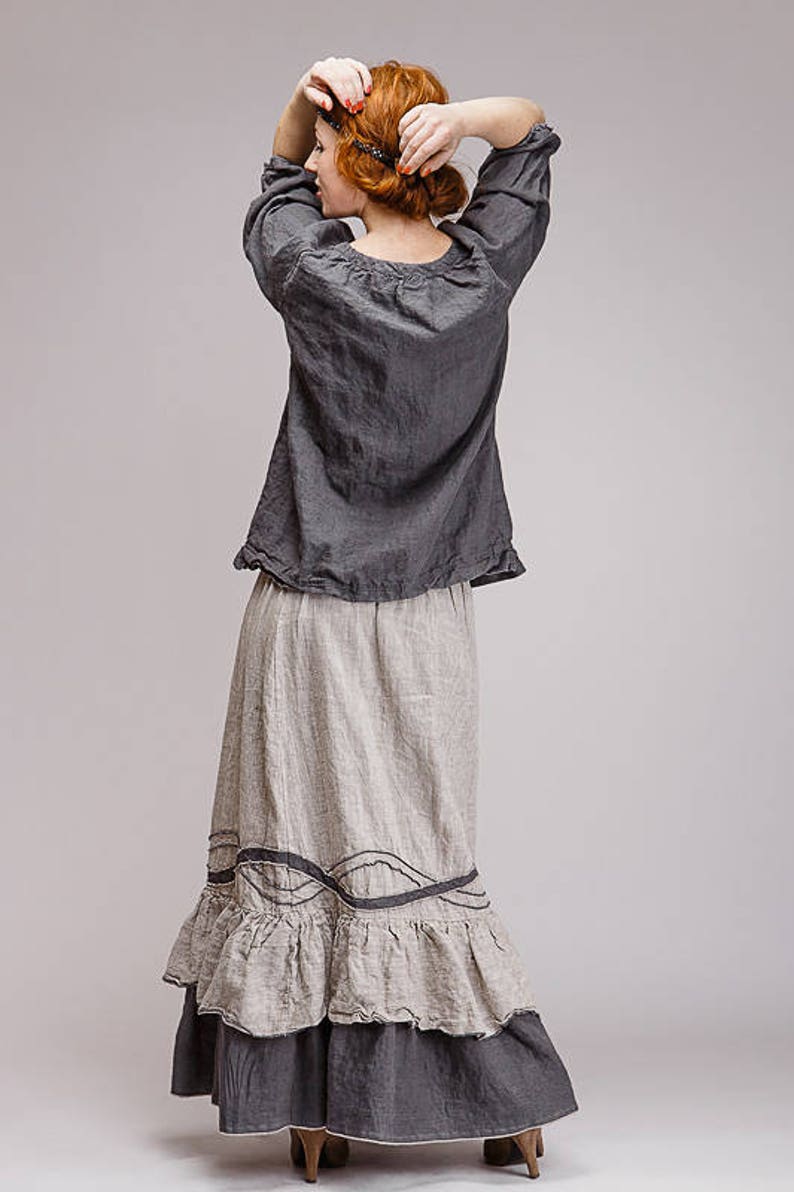 Boho pure linen skirt image 1