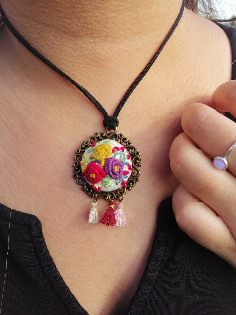 Floral embroidery Necklace With Tassles Persian Necklace image 0