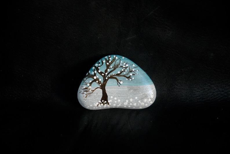 Snow Rock Winter Rock Winter Tree Painted rock Art rock image 0