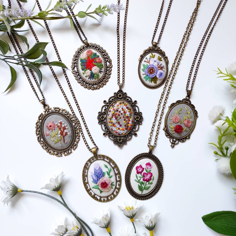 Hand Embroidered Necklace Embroidered Jewelry Floral image 0