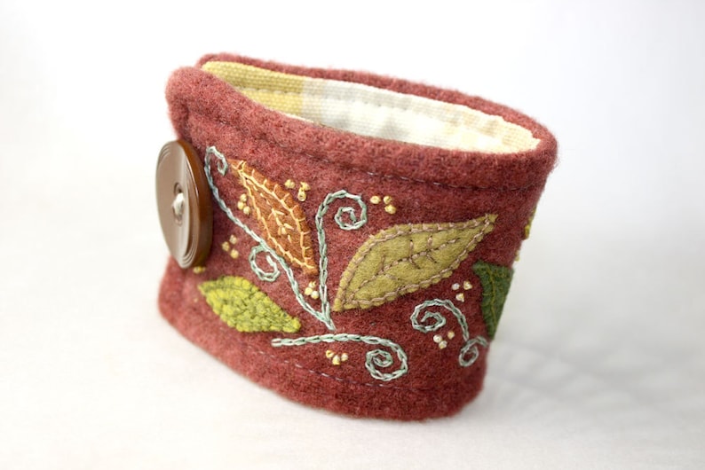 Hand Embroidery Embroidered Cuff Bracelet Jewelry Wool Falling image 0